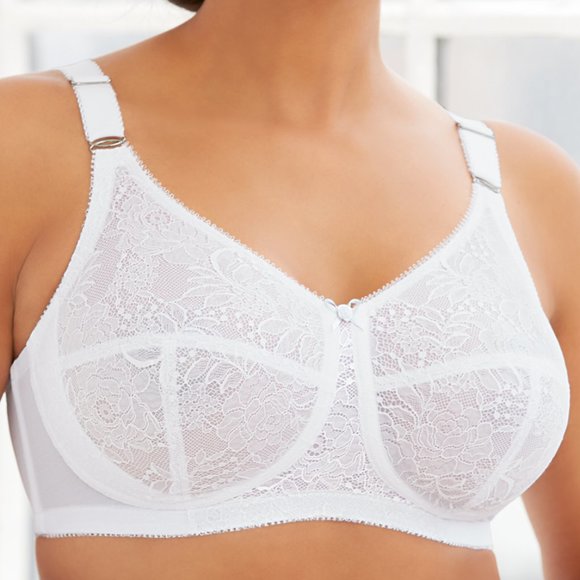 Glamorise 44C COMFORT LIFT Bra ~Romantic-Lace~ Wireless (SIDE-BONES) White NEW - Picture 3 of 16